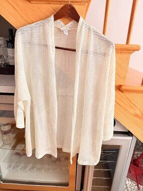 Open knit long sweater, delicate off white color, CHICO's size 3